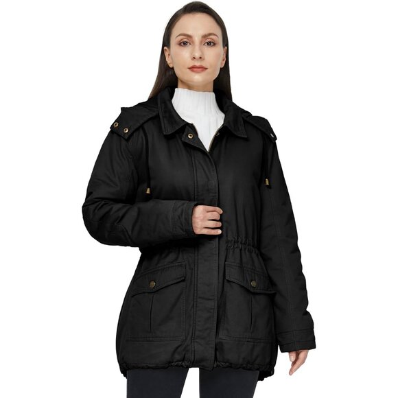 Chic Women's Thicken Cotton Winter Jacket with Adjustable Drawcord, Black M - Picture 3 of 7
